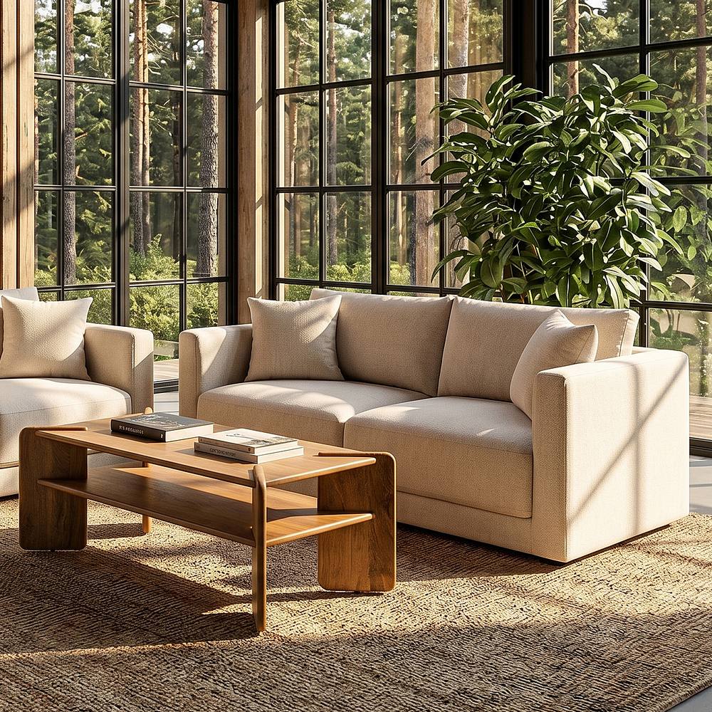 SOFA 2 y 3 PLAZAS CREMA TEJIDO-MADERA SOUF - Imagen 2